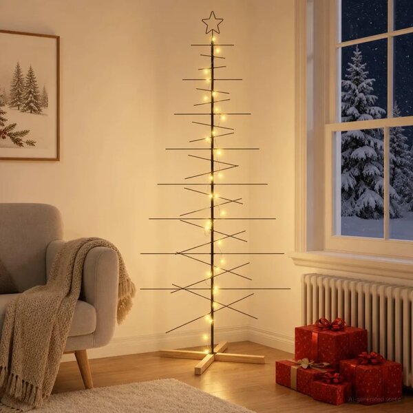 Metalna božićna jelka KUOPIO 210 cm Topla bijela Čelik Crna - 210 cm Crna s LED svjetlima