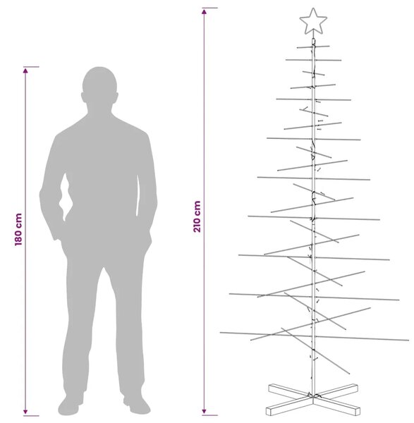 Metalna božićna jelka KUOPIO 210 cm Topla bijela Čelik Crna - 210 cm Crna s LED svjetlima
