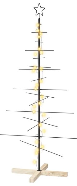 Metalna božićna jelka KUOPIO 150 cm Topla bijela Čelik Crna - 150 cm Crna s LED svjetlima