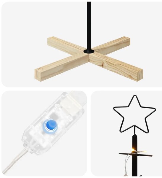 Metalna božićna jelka KUOPIO 210 cm Topla bijela Čelik Crna - 210 cm Crna s LED svjetlima