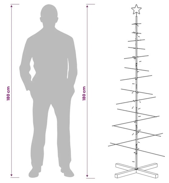 Metalna božićna jelka KUOPIO 180 cm Topla bijela Čelik Crna - 180 cm Crna s LED svjetlima
