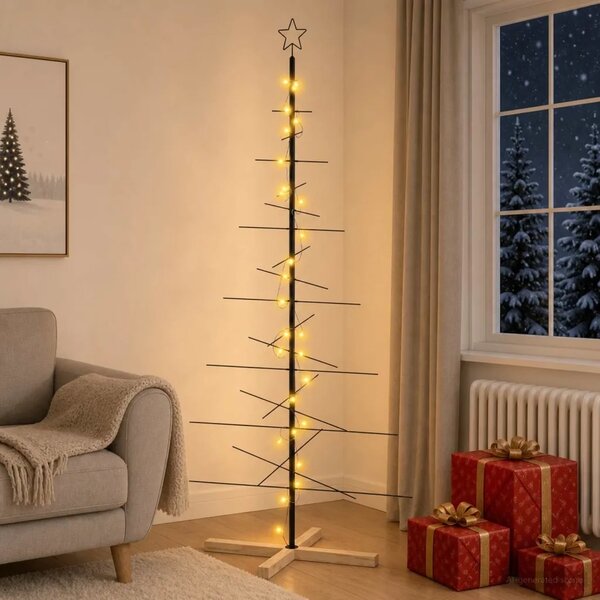 Metalna božićna jelka KUOPIO 180 cm Topla bijela Čelik Crna - 180 cm Crna s LED svjetlima