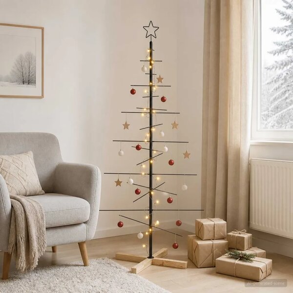 Metalna božićna jelka KUOPIO 150 cm Topla bijela Čelik Crna - 150 cm Crna s LED svjetlima