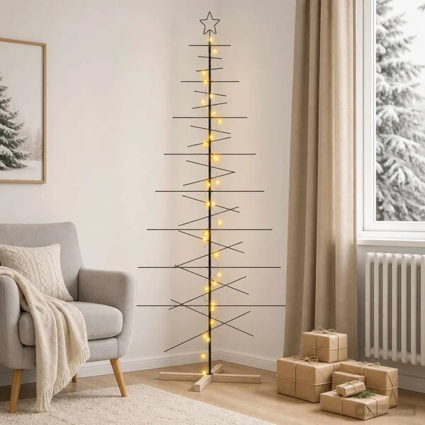 Metalna božićna jelka KUOPIO 210 cm Topla bijela Čelik Crna - 210 cm Crna s LED svjetlima