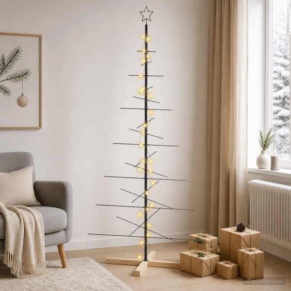 Metalna božićna jelka KUOPIO 180 cm Topla bijela Čelik Crna - 180 cm Crna s LED svjetlima