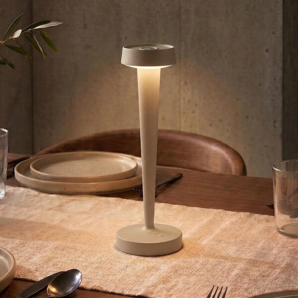 Lucande LED punjivi svijećnjak Lea, vaza, bež, 28 cm, prigušiva, Bež, Dnevni boravak/blagovaonica, Metal