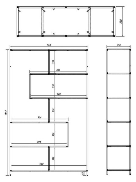 Crna/u prirodnoj boji biblioteka u dekoru hrasta 114x185 cm Seaford – Actona