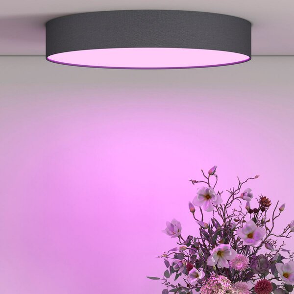 Calex Smart LED stropna svjetiljka od tkanine, Ø 40 cm, RGBW, prigušljiva, prigušiva, Crno, Dnevni boravak/blagovaonica, Tkanina / tekstil
