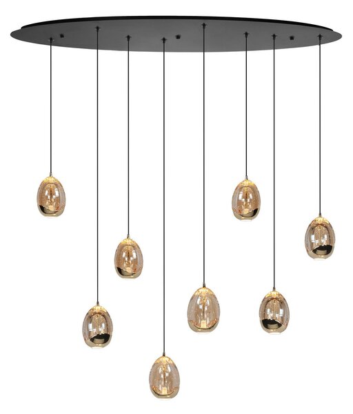 HighLight Viseća lampa Golden Egg, jantar/zlato, dužina 100 cm, 8 žarulja. Staklo, prigušiva, Dnevni boravak/blagovaonica, Metal