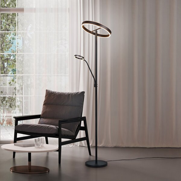 Trio Lighting LED podna lampa Willis, crna, visina 180 cm metalni CCT dimer, prigušiva, Crno, Dnevni boravak/blagovaonica, Metal, Svjetlo za čitanje