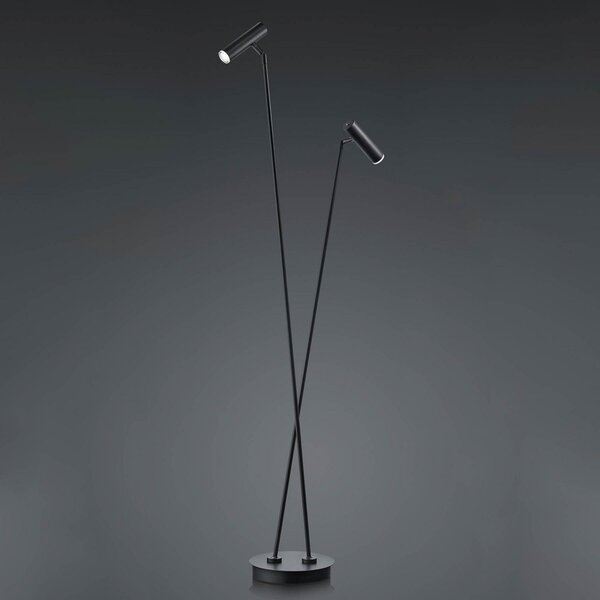 HELL Tom LED podna lampa, 2 žarulje, crna, prigušiva, Crno, Dnevni boravak/blagovaonica, Metal