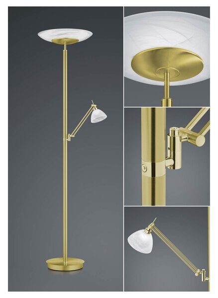 HELL LED podna lampa Findus, 2 žarulje, mesing, prigušiva, Zlato / mjed, Dnevni boravak/blagovaonica, Metal