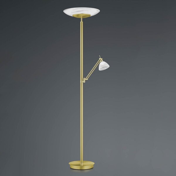HELL LED podna lampa Findus, 2 žarulje, mesing, prigušiva, Zlato / mjed, Dnevni boravak/blagovaonica, Metal
