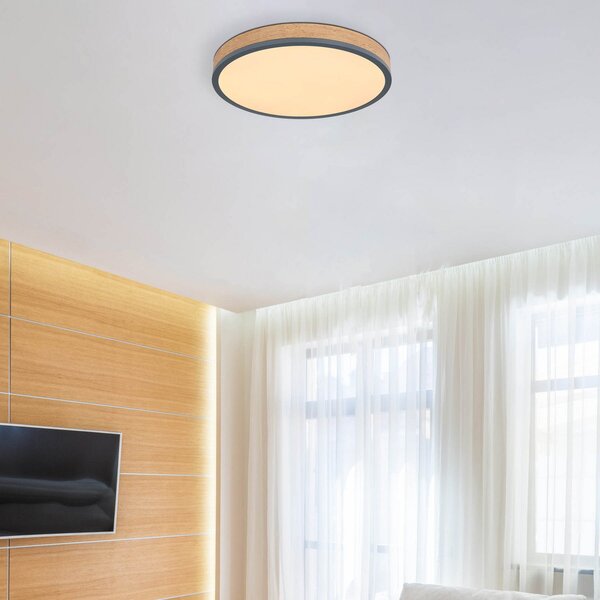 Globo Doro LED stropna svjetiljka, Ø 45 cm, grafit/tamno drvo, CCT, prigušiva, Drvo, Dnevni boravak/blagovaonica, Drvo