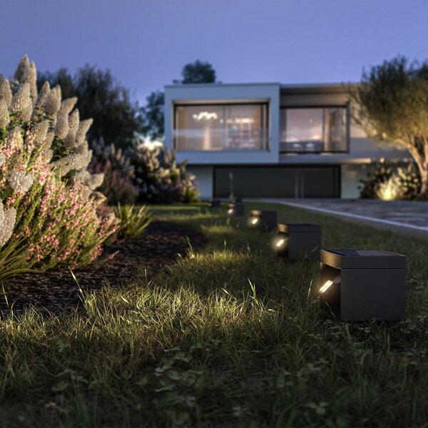 KLEWE LED solarni vrtni reflektor Alea antracit 15 x cm IP65, Crno, Aluminij, Solarna svjetla