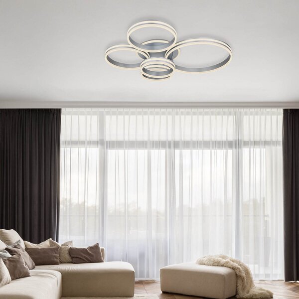 Globo LED stropna svjetiljka Rubio, dužina 114 cm, siva, CCT, 5 žarulja, prigušiva, Sivo, Dnevni boravak/blagovaonica, Metal