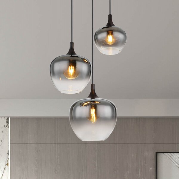 Globo Maxy viseća lampa, Ø 48 cm, dimno siva, staklo, 3 žarulje., prigušiva, Sivo, Dnevni boravak/blagovaonica, Staklo