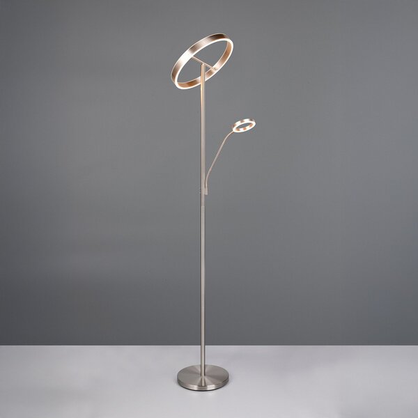 Trio Lighting LED podna lampa Willis, nikal, visina 180 cm, metalni CCT dimer, prigušiva, Metalik, Dnevni boravak/blagovaonica, Metal, Svjetlo za čitanje