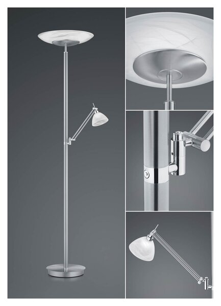 HELL LED podna lampa Findus, 2 žarulje, nikal, prigušiva, Sivo, Dnevni boravak/blagovaonica, Metal
