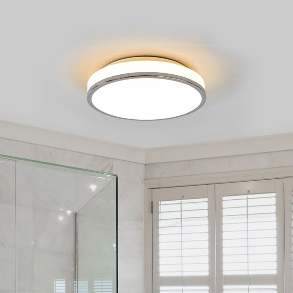 Lindby LED stropna svjetiljka Lyss, Ø 28 cm, kromirana, IP44, Bijela, kupaonica, Staklo