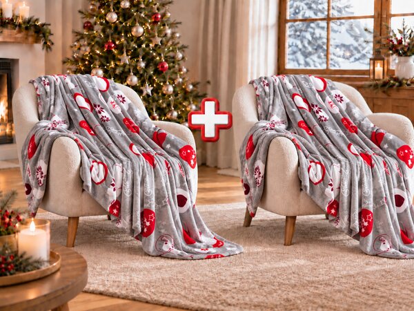 2x Siva božićna mikroplišana deka CHRISTMAS HEART 150x200 cm