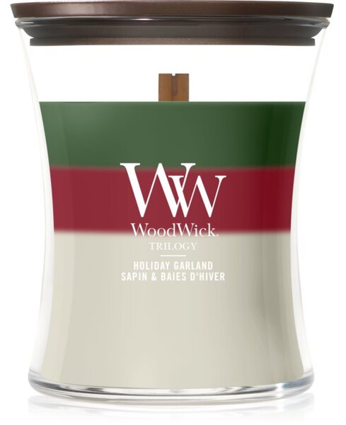 Woodwick Trilogy Holiday Garland mirisna svijeća s drvenim fitiljem 275 g
