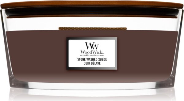 Woodwick Stone Washed Suede mirisna svijeća s drvenim fitiljem (hearthwick) 453 g