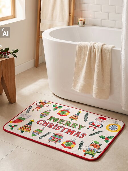 Sinsay - Božićni kupaonski tepih s natpisom Merry Christmas i božićnim motivima