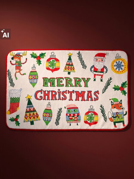 Sinsay - Božićni kupaonski tepih s natpisom Merry Christmas i božićnim motivima