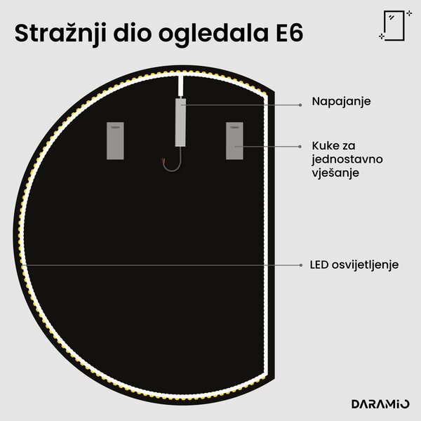 Polukružno ogledalo s LED rasvjetom E6