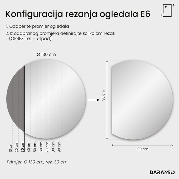 Polukružno ogledalo s LED rasvjetom E6