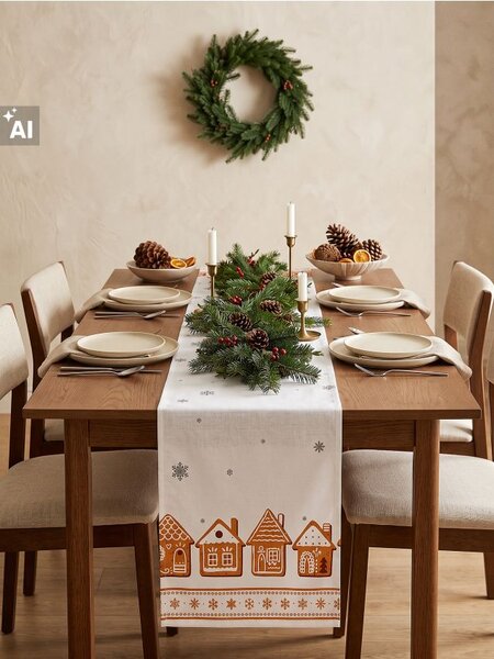 Sinsay - Božićni stolni nadstolnjak s printom kućica od medenjaka