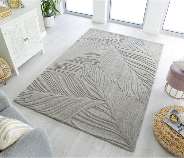 Sivi vuneni tepih Flair Rugs Lino Leaf, 120 x 170 cm