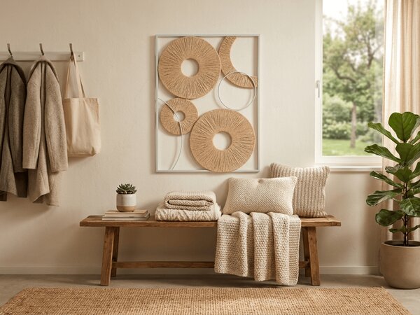 Zidna dekoracija CIRCLES metalna 48x68 cm, bijela / bež