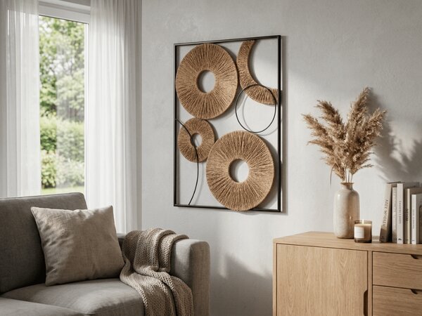 Zidna dekoracija CIRCLES metalna 48x68 cm, crna / smeđa