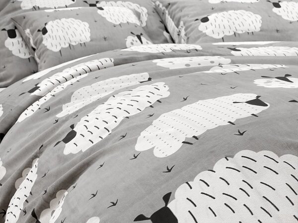 Poli-pamučna posteljina WHITE SHEEPS siva Dimenzije posteljine: 70 x 90 cm | 140 x 200 cm