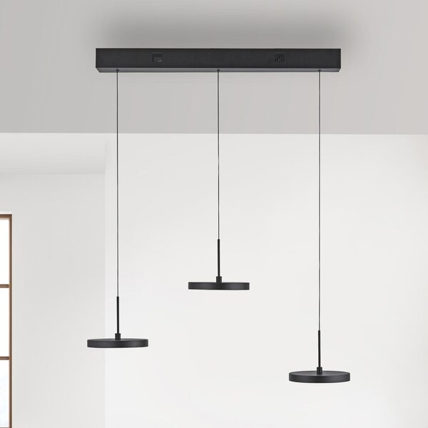 JUST LIGHT. GmbH Plata LED viseća svjetiljka, crna, 3 žarulje, 3000 K, prigušiva, Crno, Dnevni boravak/blagovaonica, Metal