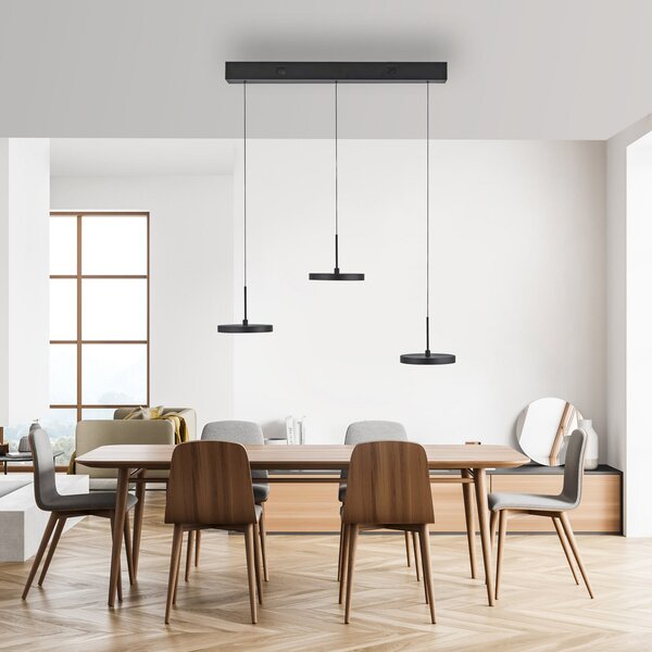 JUST LIGHT. GmbH Plata LED viseća svjetiljka, crna, 3 žarulje, 3000 K, prigušiva, Crno, Dnevni boravak/blagovaonica, Metal