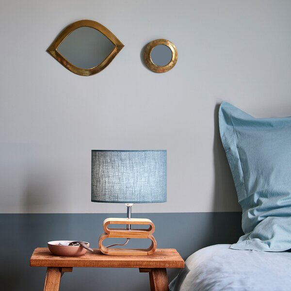 COREP Stolna lampa Oslo, tamnoplava/svijetlo drvo, visina 30 cm, lan/drvo, Plava, Dnevni boravak/blagovaonica, Tkanina / tekstil