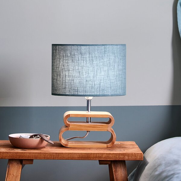 COREP Stolna lampa Oslo, tamnoplava/svijetlo drvo, visina 30 cm, lan/drvo, Plava, Dnevni boravak/blagovaonica, Tkanina / tekstil