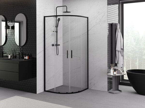 Mexen Exo-S Duo polukružna klizna tuš kabina 90 x 90 cm, prozirna, crna - 8132-090-090-70-00