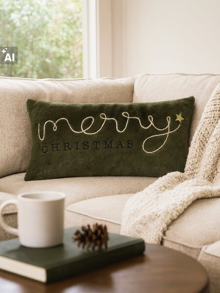 Sinsay - Ukrasni božićni jastuk s izvezenim natpisom Merry Christmas