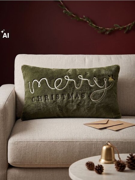 Sinsay - Ukrasni božićni jastuk s izvezenim natpisom Merry Christmas