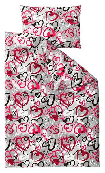 Polipamučna posteljina STREET LOVE POLY siva Dimenzije posteljine: 70 x 90 cm | 140 x 200 cm