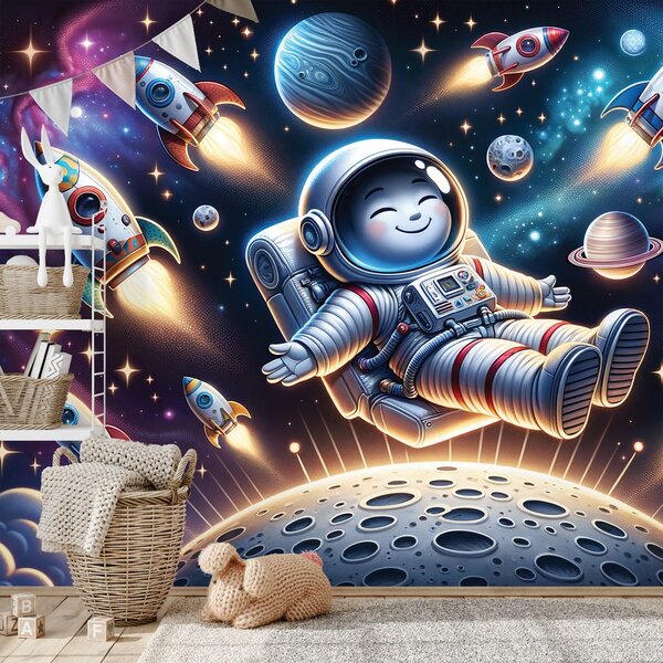 Fototapeta veseli astronaut među raketama