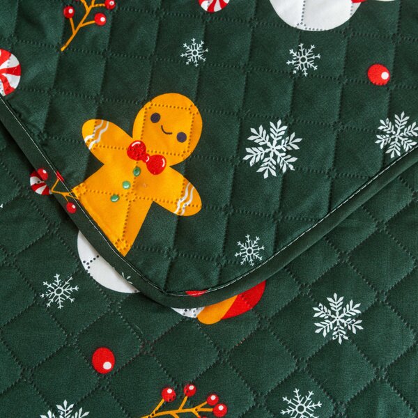 Prekrivač za krevet SNOWMAN AND GINGERBREAD, zeleni Dimenzije: 170 x 210 cm
