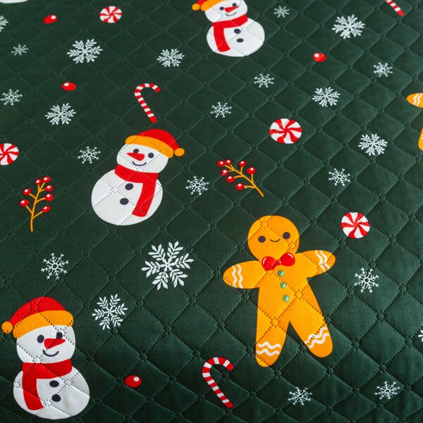 Prekrivač za krevet SNOWMAN AND GINGERBREAD, zeleni Dimenzije: 170 x 210 cm