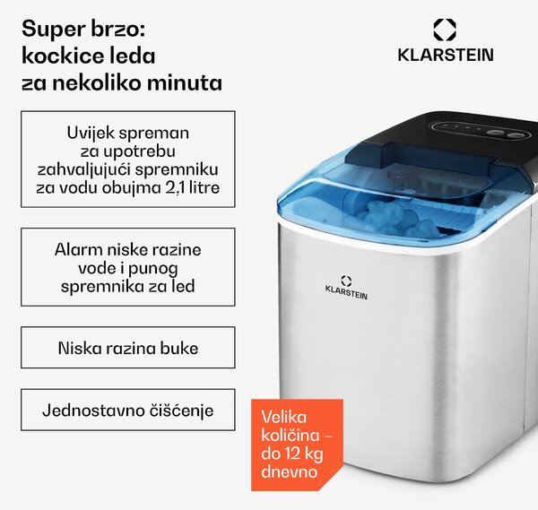 Klarstein On-The-Rocks ledomat LED | 12kg svakih 24h | 2.1l | nehrđajući čelik crna boja