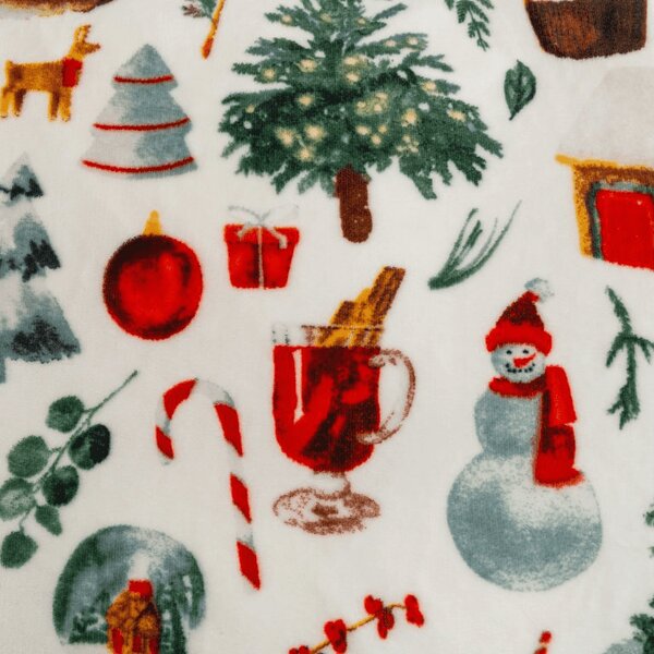 Set posteljine od mikropliša FESTIVE MAGIC bijelo + plahta od mikropliša SOFT 180x200 cm bijelo, dvokrevetno