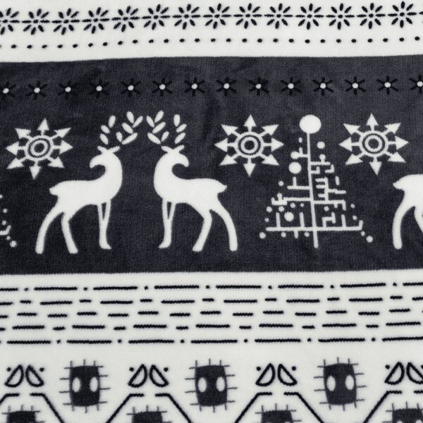 Set posteljina mikropliš WINTER DEER siva + plahta od mikroplyša SOFT 90x200 cm bijela, jednokrevetna